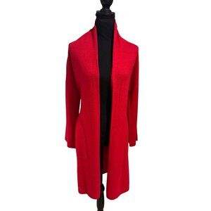 Neiman Marcus Cashmere Collection Red Open Front Long Cardigan Sweater Luxury